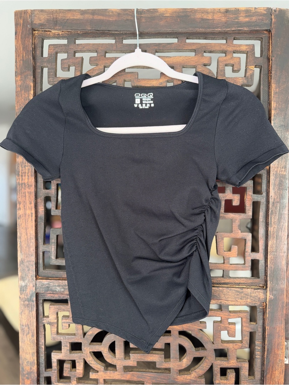 NWOT OQQ Black Women’s Ruched Side Square Neck Top